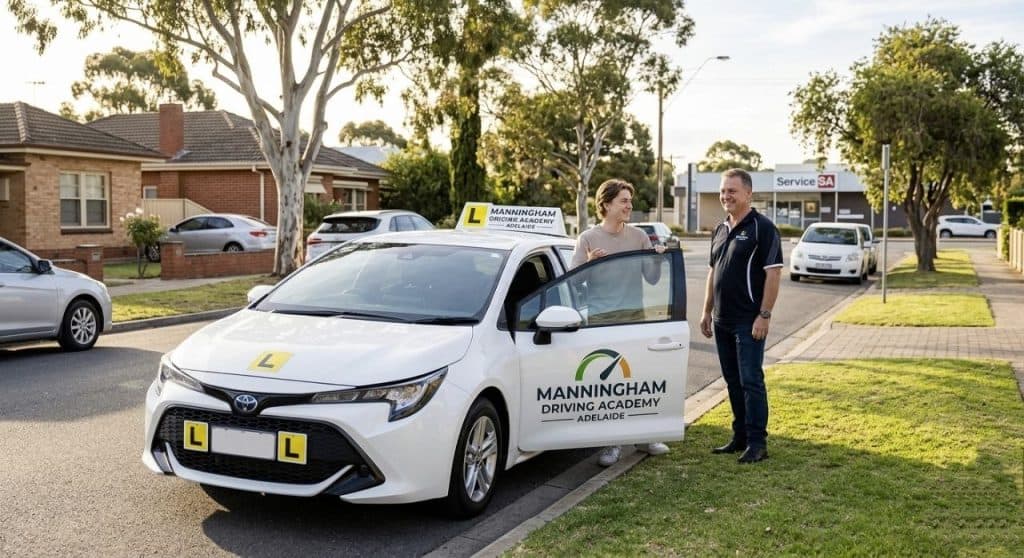 Driving lesson outside residential area.